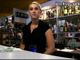 Hot blonde bartender gets pussy banged good for money
